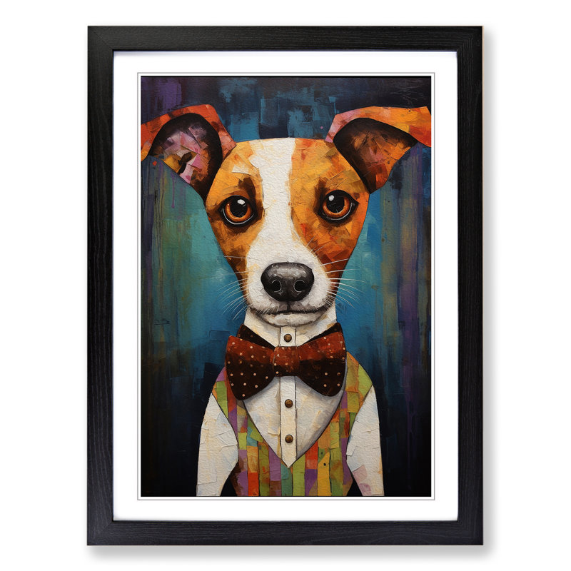 Jack Russell Dadaism No.2 - Single Picture Frame Print on Wood, Black, 64cm H x 46cm W x 2cm D