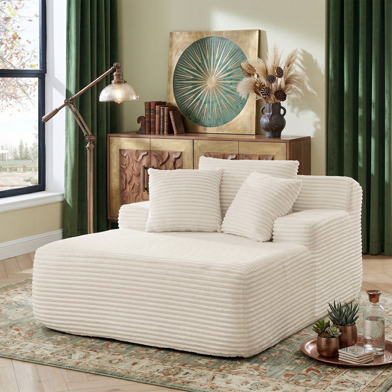 Méridienne moderne en velours capitonné sans accoudoirs, White