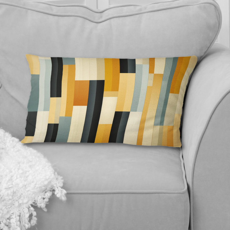 Yellow Striped Lines Pattern - Striped Polyester Pillow
