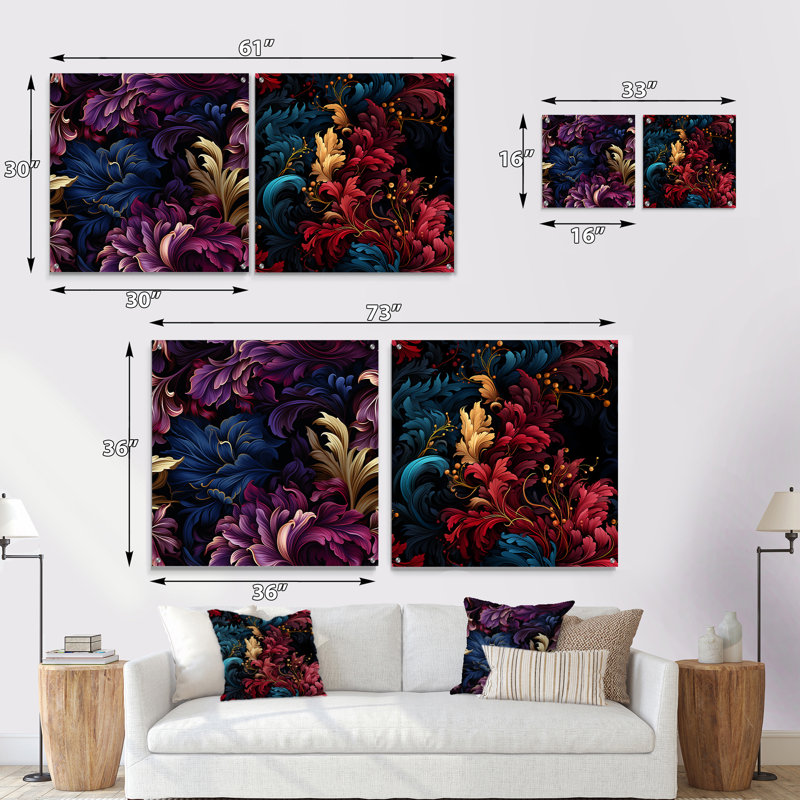 Leandre - Ensemble de 2 peintures murales abstraites en acrylique, H 36 po x l 73 po