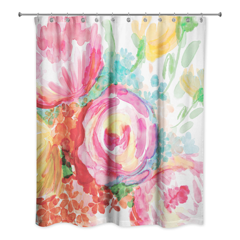 Bright Watercolor Floral Polyester Shower Curtain