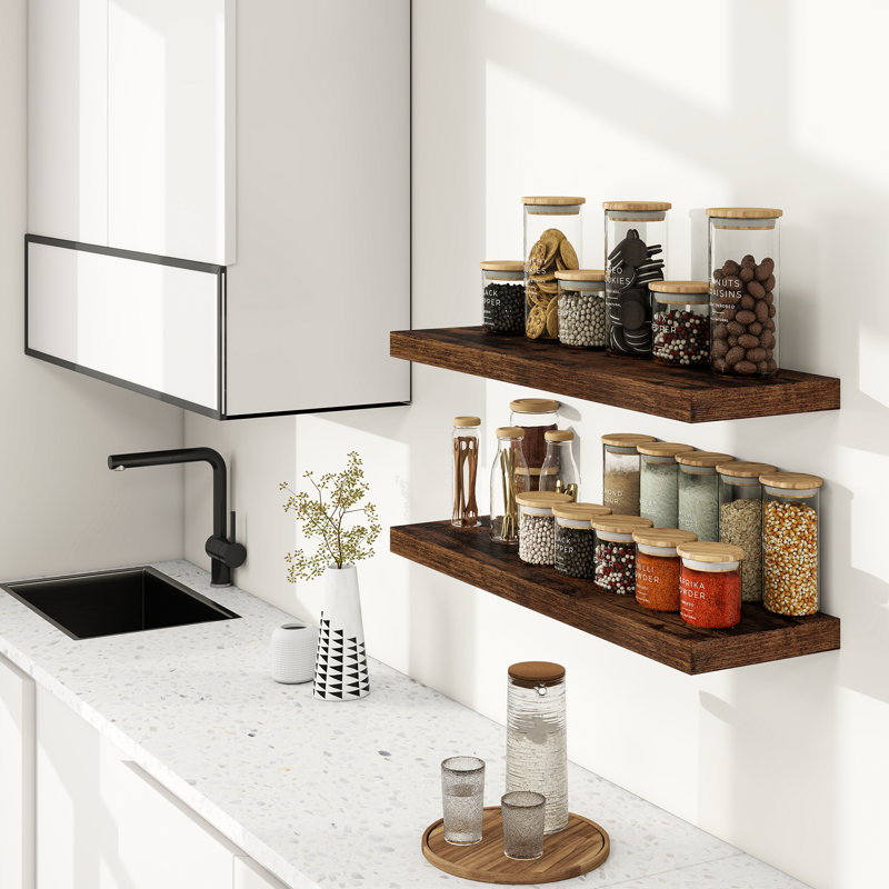 Ensemble de 2 tablettes murales flottantes de 9,3 po de profondeur à fixation murale, H 1,5 po x l 36 po x P 9,3 po, Brun