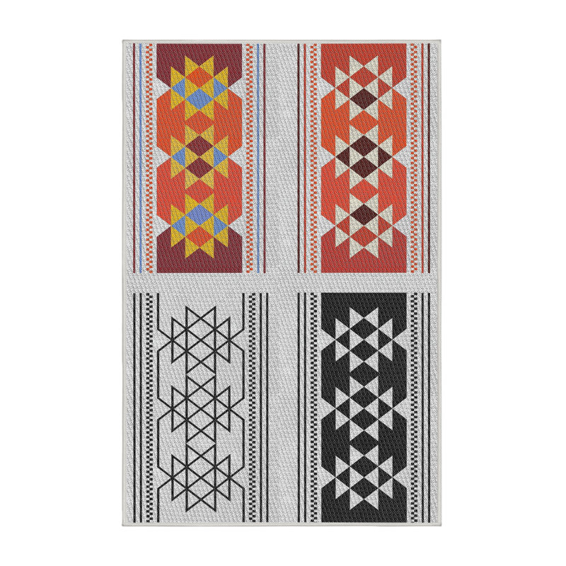 Tapis gris/zone noire à motifs, Rectangle 7 pi x 10 pi