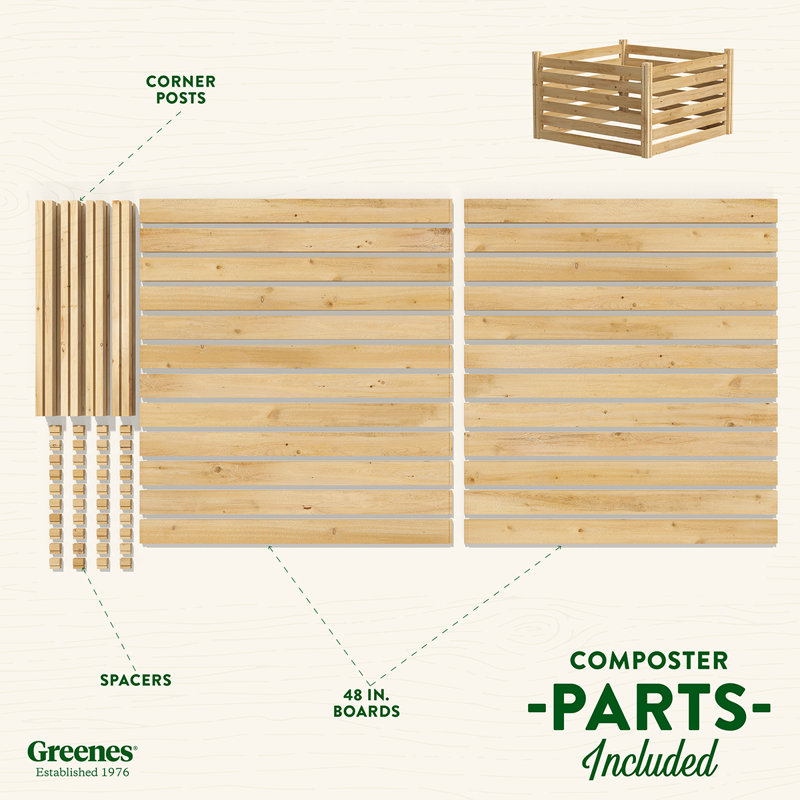 Natural Cedar Wood Outdoor Stationary Composter, 48" x 48" x 31"