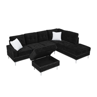 Right-Facing Chaise,L Shape Modular Sectional Sofa, Compressed Sectional Sofa Modern Minimalist Style Corduroy Couch,Unfold Into A Bed, Bedroom, Comfy Compressed Sofa