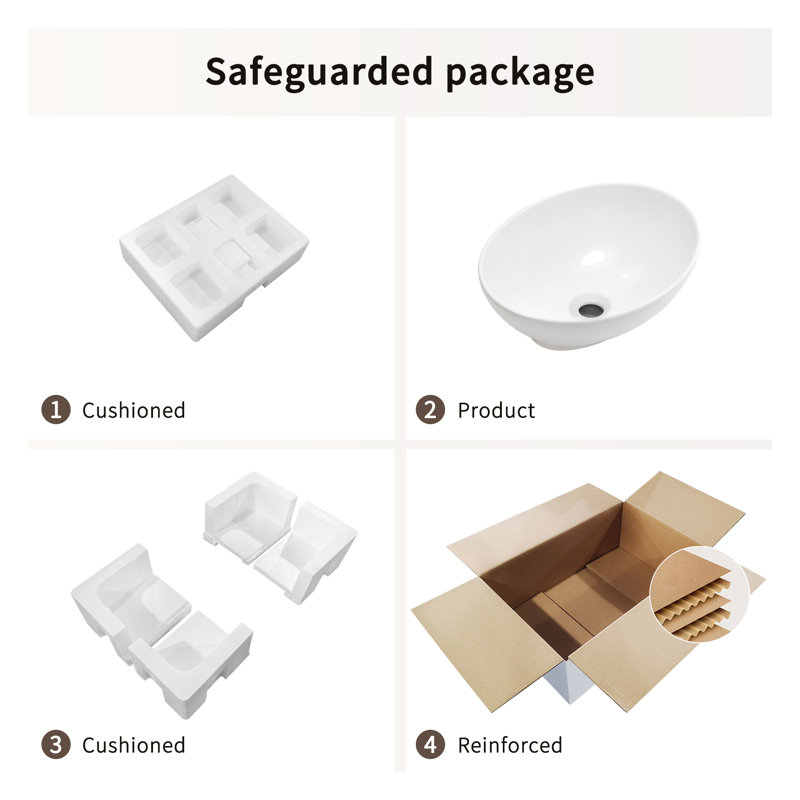 Lavabo vasque de salle de bain ovale en céramique blanc 16 po x 13 po - Design moderne et élégant pour meuble-lavabo, petite salle de bain et salle d'eau