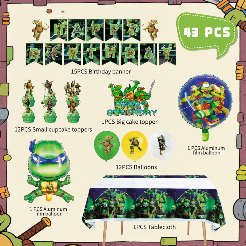 Ninja Turtles Party Decorations, 43 Pcs Ninja Turtles Party Supplies