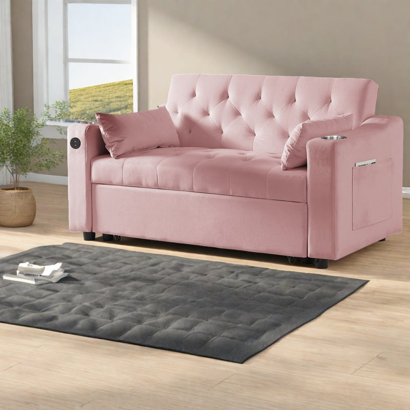 Canapés confortables en velours rose, style contemporain convertible pour la maison