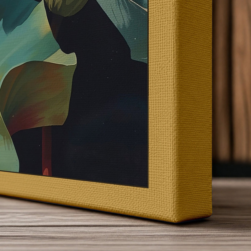 Lotus Bloom Botanical - Wrapped Canvas, 30x20 - 76.2 x 50.8 cm, Ochre Border