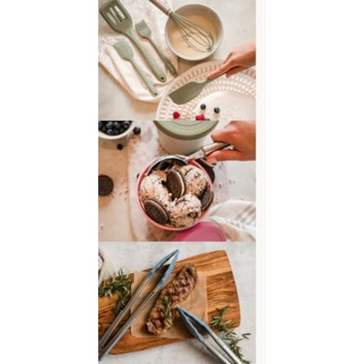 Ensemble d'ustensiles de cuisine en silicone Like a Boss XL (6 pièces, 13,5 po) - certifié LFGB, résistant à la chaleur à 600 ° F, sans BPA - noyau en acier robuste, lavable au lave-vaisselle - pour batterie de cuisine antiadhésive, vert sauge
