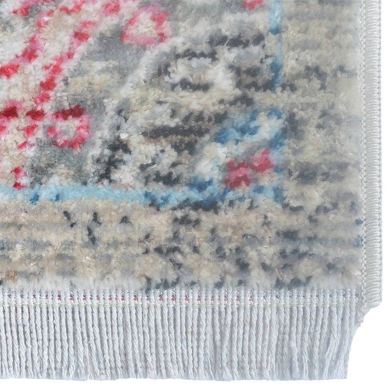 Tapis lavable Beier, grands tapis pour le salon Tapis vintage pour la salle à manger, antidérapant, à poils courts et résistant aux taches - TAPIS POLYESTERS FABRIQUÉS À LA MACHINE - Couleur beige et bleu | Conception orientale