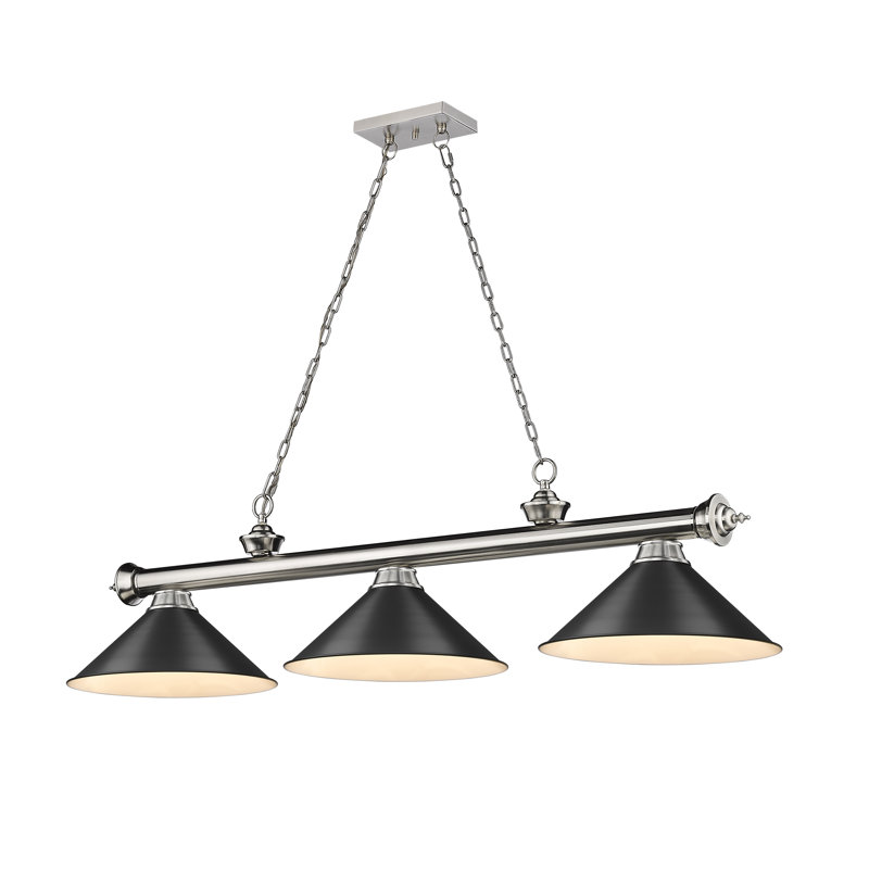 Luminaire suspendu linéaire 3 lumières Annaleisa, Marine, Nickel brossé