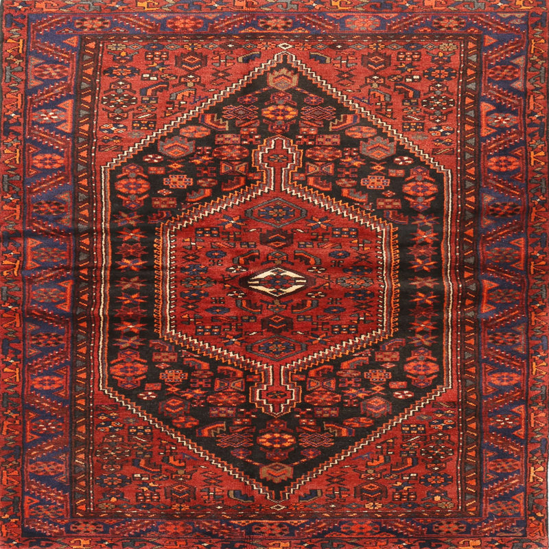 Tapis traditionnel rouge / noir, Rond 4 pi