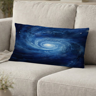 Abstract Spirals Printed Throw Pillow - Blue Swirl Wave Spiral IV Accent Pillow
