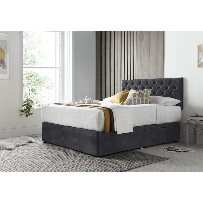 Florida Naple Divan Ottoman with Headboard on Struts, Super King (6'), Black
