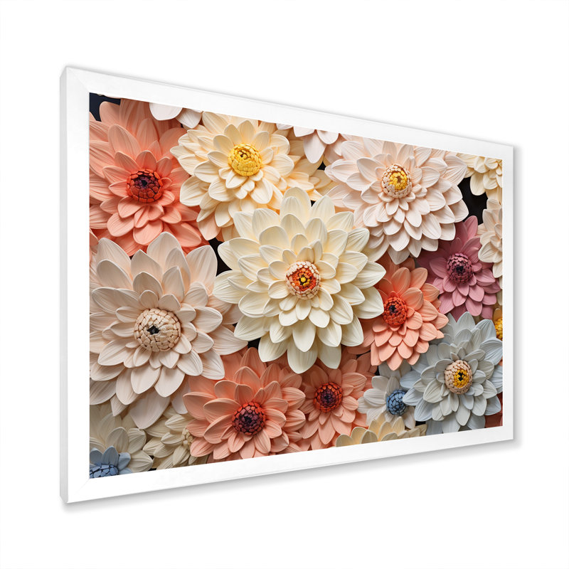 Sunnit Blooms Zinnias Flowers sur toile, Cadre simple blanc, H 12 po x l 20 po x P 1 po