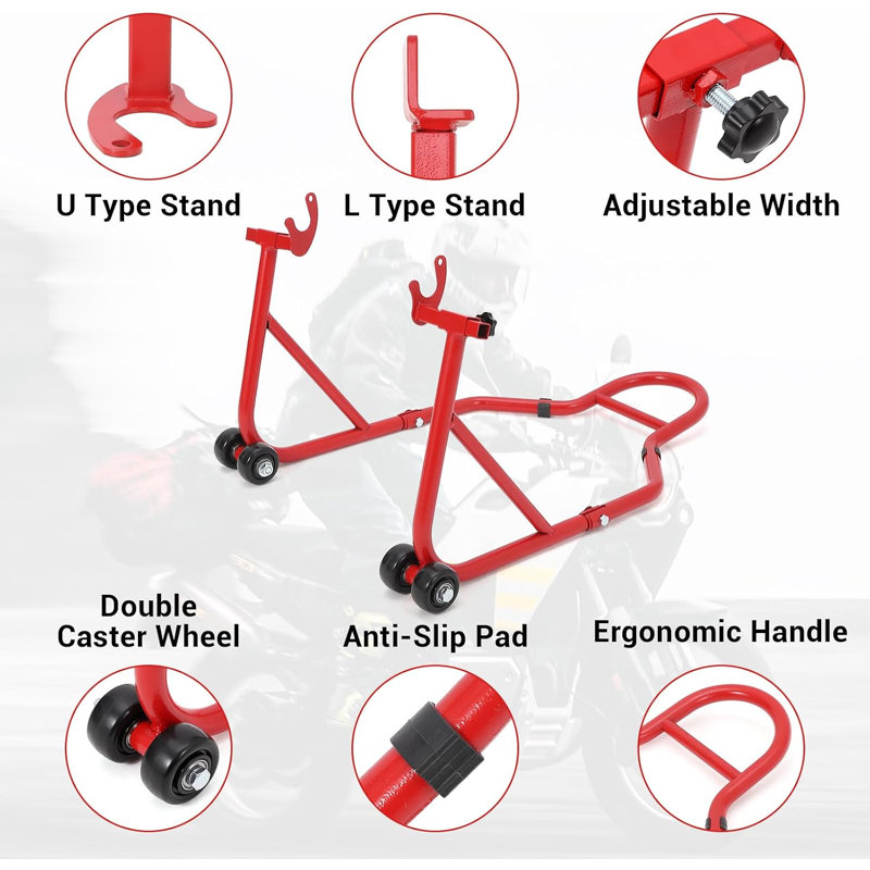 Capacité de support de 850 lb, support de levage combiné avant et arrière, support universel pour cric de roue compatible avec la plupart des marques populaires, rouge