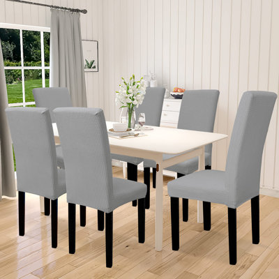 Ensemble de 6 housses de chaise de salle à manger 100% imperméables, grande housse en jacquard extensible pour chaise Parson, lavable et amovible pour la maison, le restaurant, le banquet, gris clair