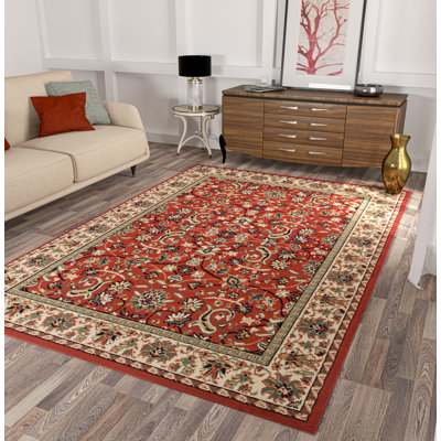 Tapis intérieur / extérieur en laine oriental rouge / vert clair / crème