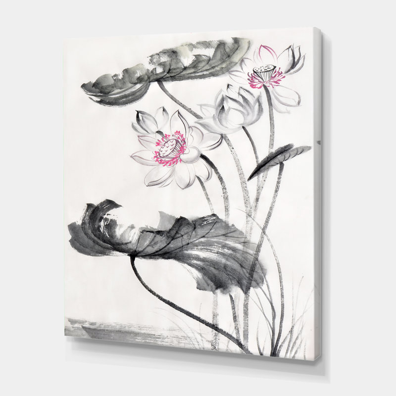 Fleurs de lotus rétro - reproduction sur toile, H 40 po x l 30 po x P 1 po, Toile tendue