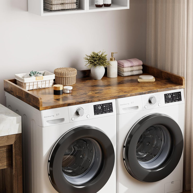 Washer Dryer Countertop 54"x27.5", Retro Finish Laundry Topper with Edge & Non-Slip Pad, Dark Brown