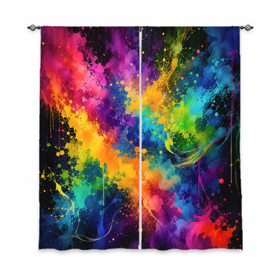 2 pièces, rideaux éclaboussures de peinture abstraites vibrantes, filtrage de la lumière, conception artistique d'explosion, protection de la vie privée, passe-tringle, pour salon, chambre à coucher, balcon, cuisine, décoration intérieure