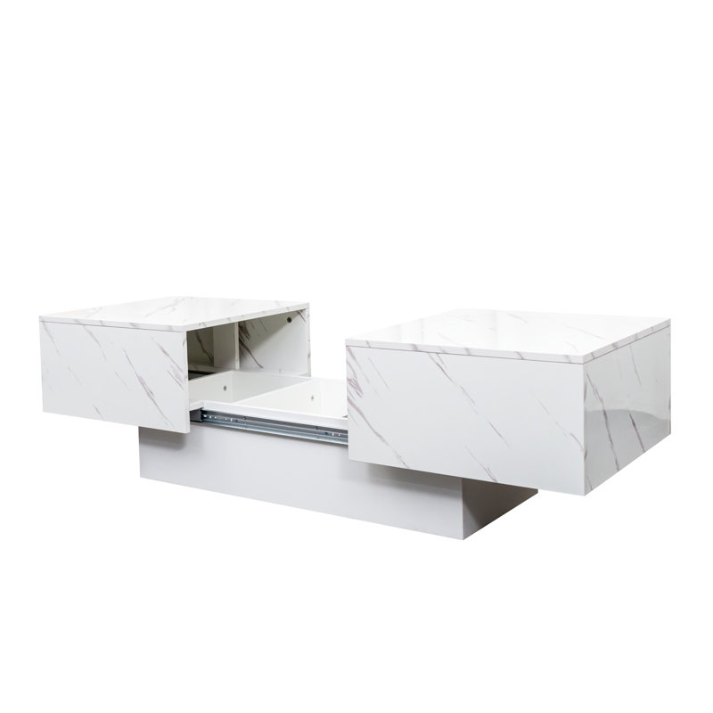 Table basse avec plateau coulissant, table centrale avec compartiment de rangement caché, table extensible pour le salon