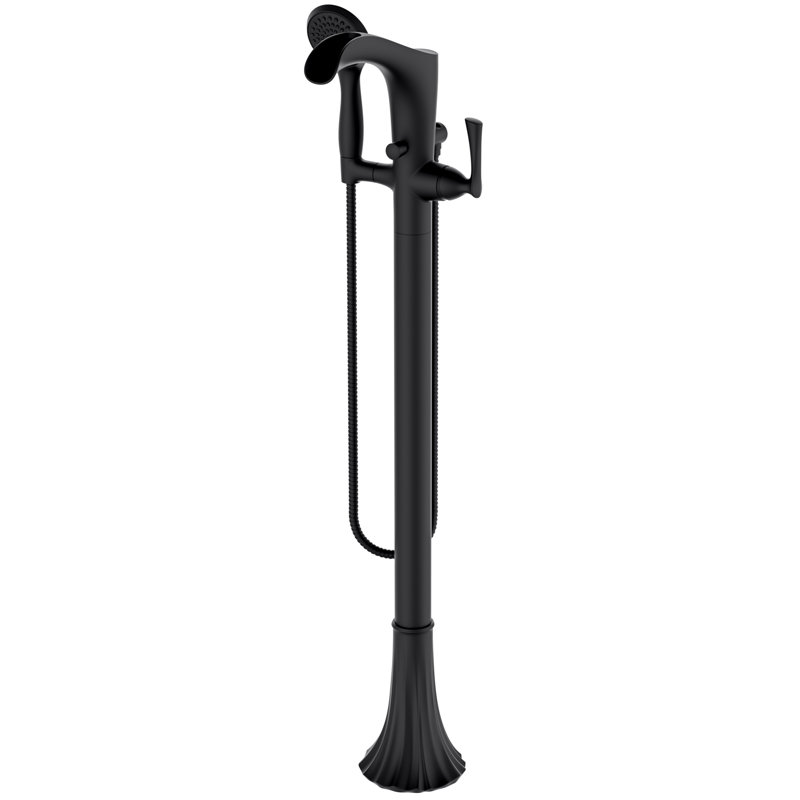 Garniture de robinet de baignoire autoportante à poignée simple avec douche à main Rhen, Noir mat