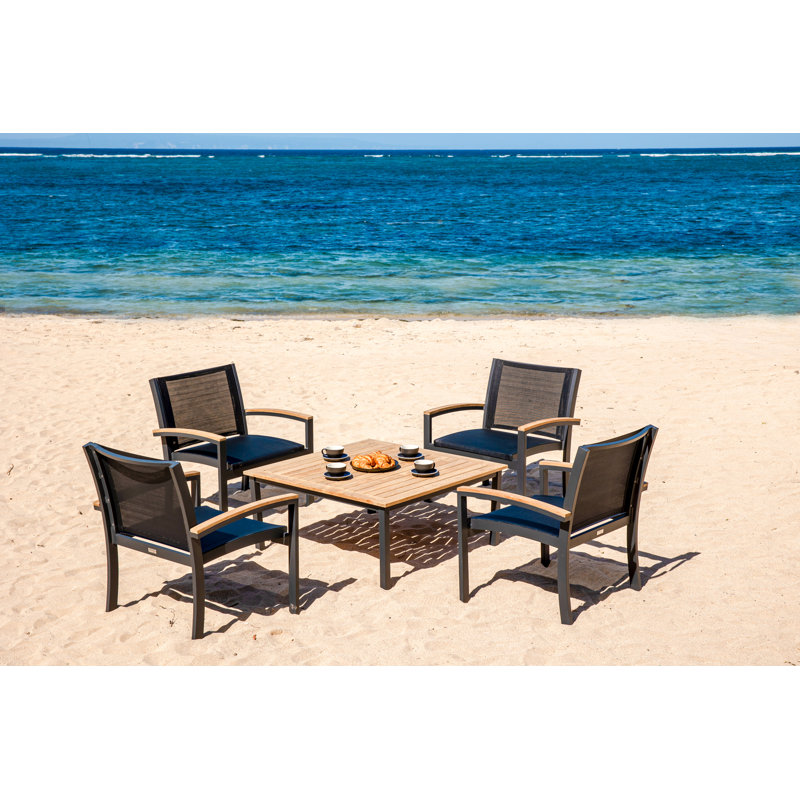 Tribeca Aluminum Teak Sling Stacking Lounge Chair, Black/Brown