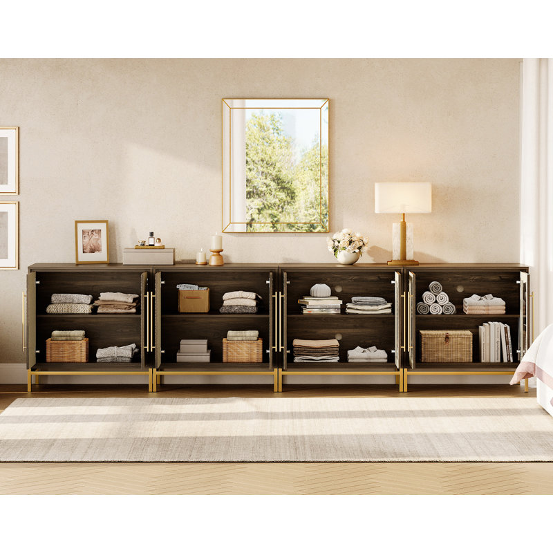 Commode longue pour chambre WAMPAT avec surface texturée en cuir