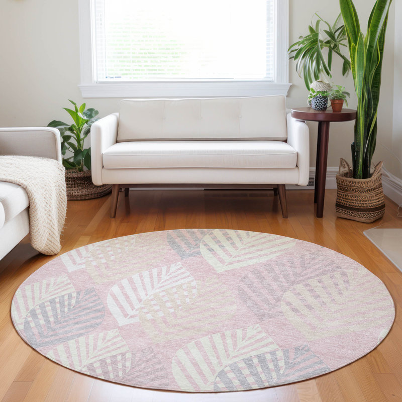 Tapis rose Prisco lavable à la machine de qualité supérieure, Rond 8 pi