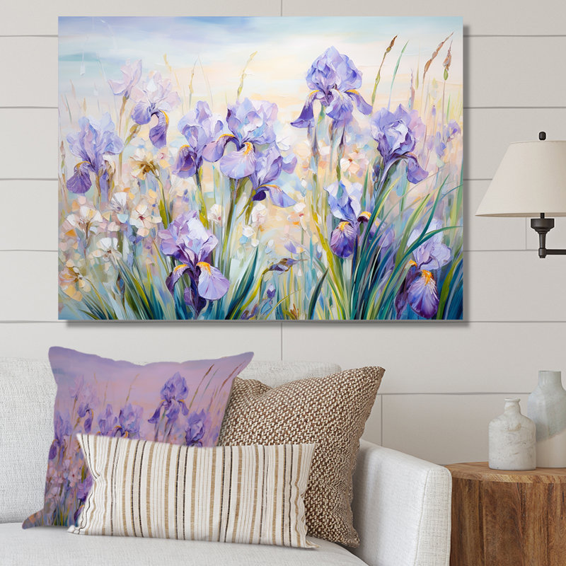 Purple Irises Country Charm - Print, 24" H x 32" W x 1" D, Wrapped Canvas