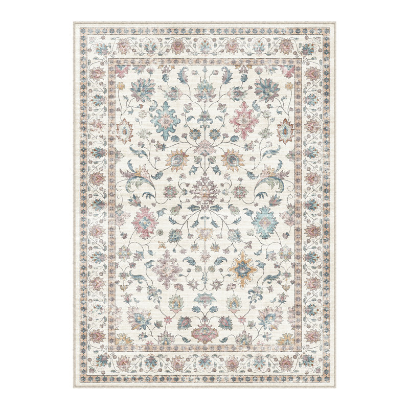 Tapis à motif floral vieilli avec envers antidérapant Liora, Rectangulaire 8 pi x 10 pi