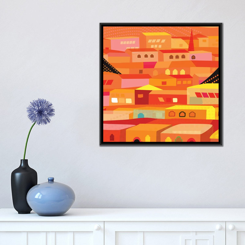 « oaxaca maisons », impression sur toile, H 18 po x l 18 po x P 1,5 po, Toile avec cadre noir, Pas de tapis