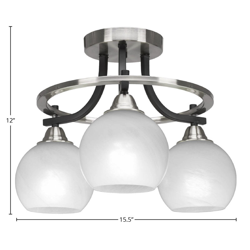 Neverson 3 Light Semi-Flush Shown In Matte Black & Brushed Nickel Finish With 5.75" White Marble Glass
