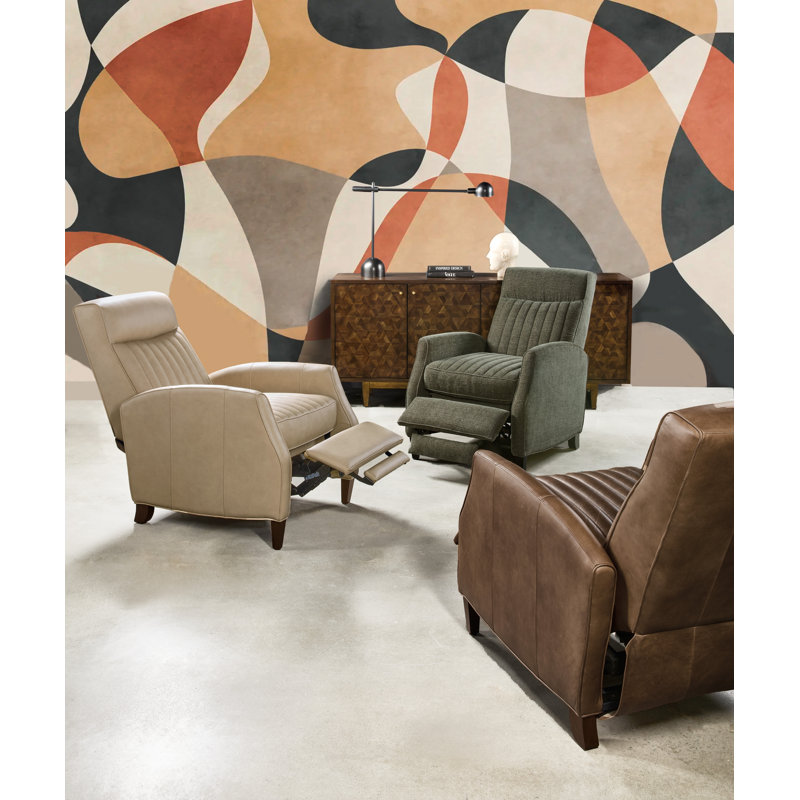 Denver Push Back Recliner, Beige Top Grain Leather