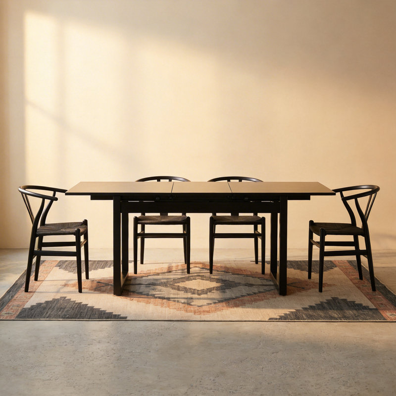 55.51" to 70.86" Extendable Rectangular MDF & Metal Dining Table, Seats 4-6
