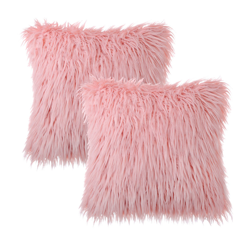 Coussin décoratif long en fausse fourrure, coussin d'appoint moelleux, Rose, Carré 18 po, Housse de coussin et insert