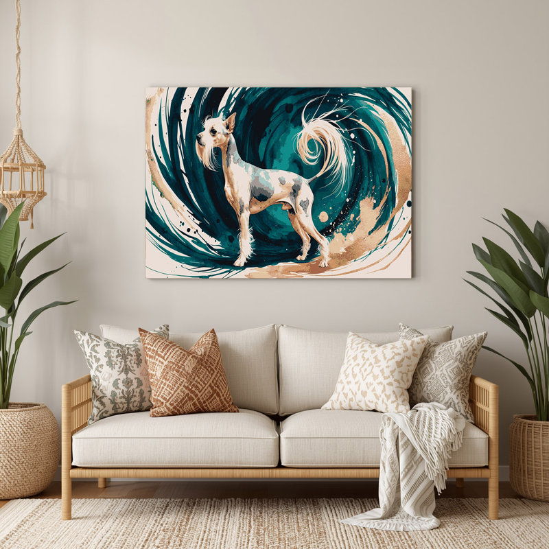 Chiens chinois à crête, art mural en métal beige, H 11 po x l 14 po
