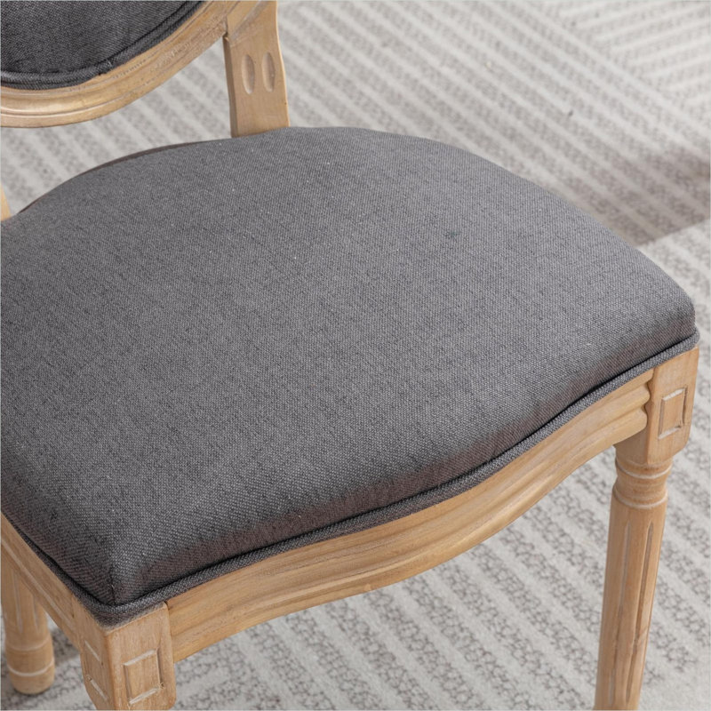 Chaise d'appoint style français avec revêtement en lin et structure en bois massif, tissu gris ardoise, ensemble de 2