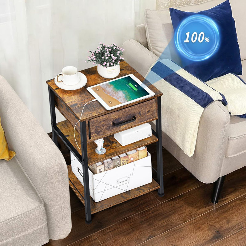 Aaditya End Table with Storage and Built-In Outlets, Brown