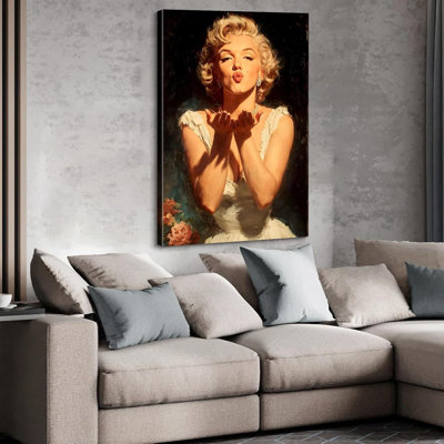Canvasgarden Marilyn Monroe Canvas Wall Art, Large 24X36 Inch Hollywood Glamour Portrait Vintage Poster Oil Paintings Picture Body Art Decor, Framed Prints For Living Room Bedroom Office Decor