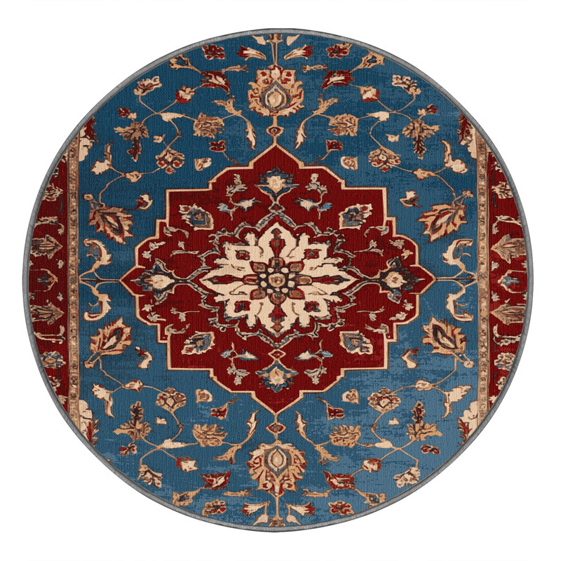 Machine Washable Persian Gray Area Rug, Round 4'