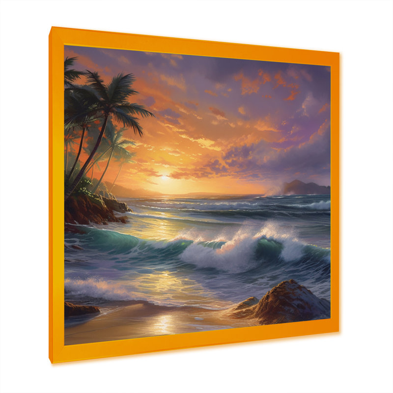Coucher de soleil mauve et orange à la plage II - impression, H 36 po x l 36 po x P 1,5 po, Encadrement doré