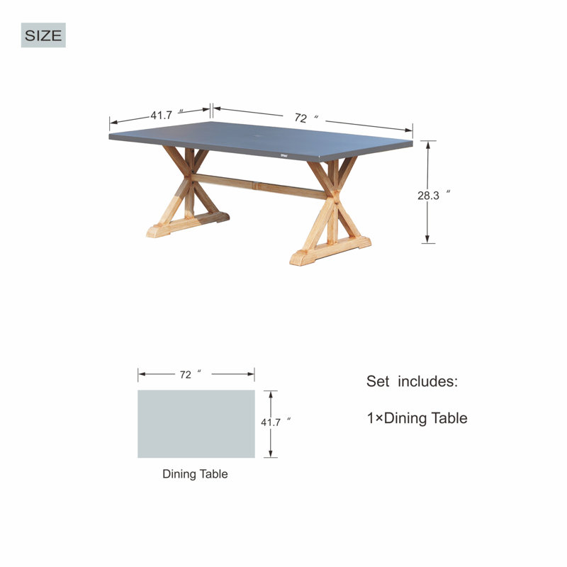 Ensemble repas d'extérieur 7 pièces avec chaises pliantes en bois et table rectangulaire en aluminium