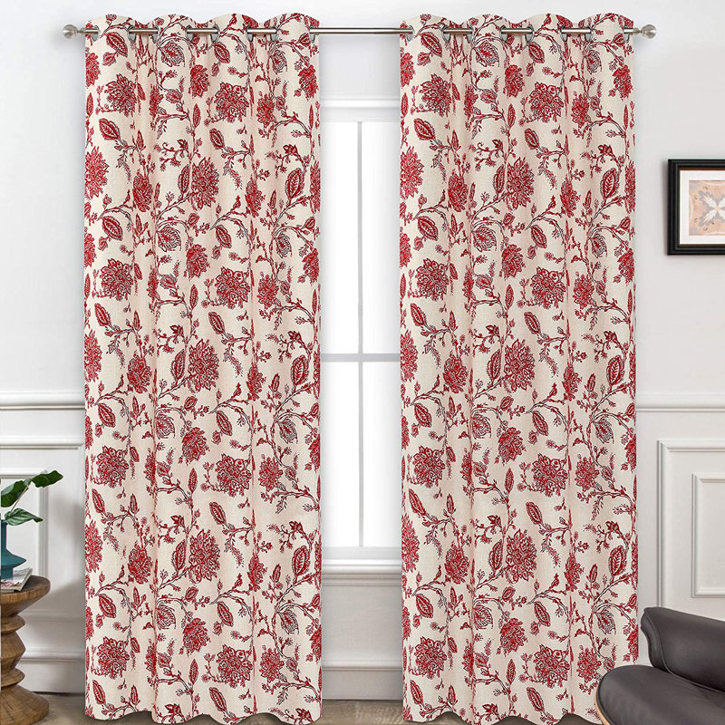 Zawacki Linen Blend Blackout Sliding Panel Pair, Red/Beige, 52" W x 102" L