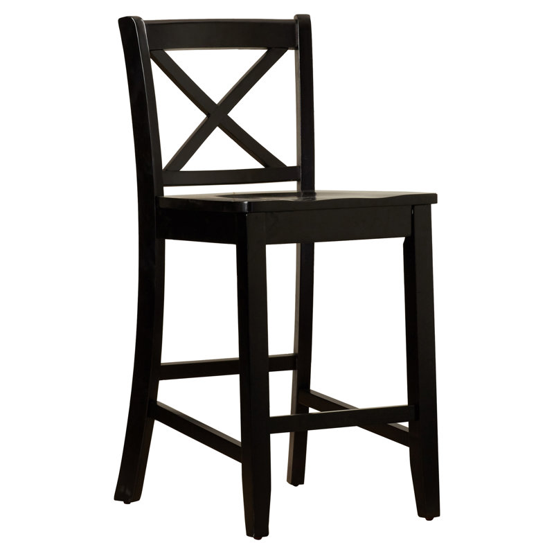 Fairbairn X Back Stool with Sold Wood Frame, Black, Counter Stool (24" Seat Height)