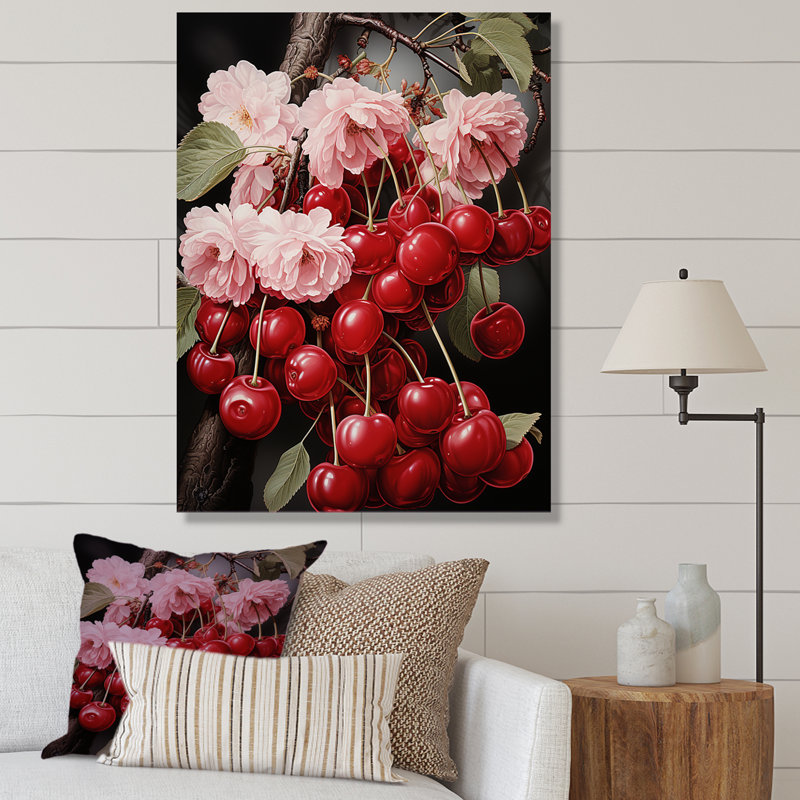 Red Cherry Fruit Beauty I - Art mural cerise, Toile tendue, H 20 po x l 12 po x P 1 po