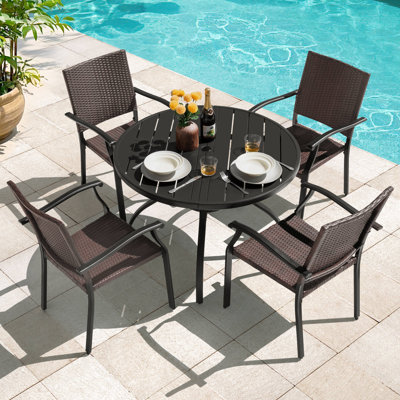 5-piece Patio Dining Set With Umbrella Hole, 4 Wicker Chairs