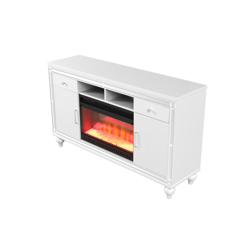 Meuble télé avec foyer électrique blanc